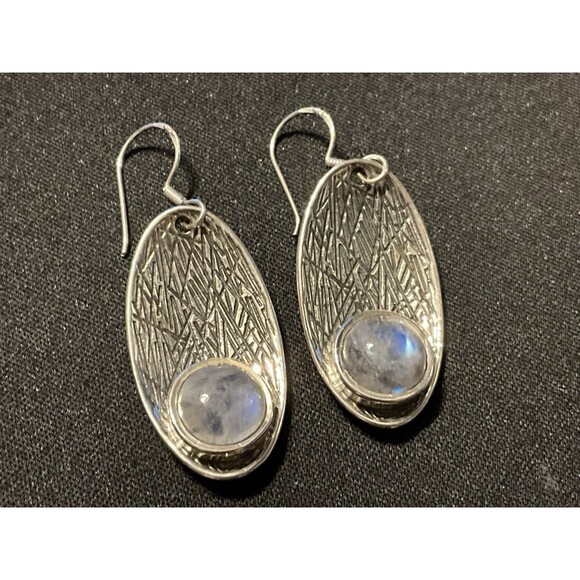 925 Textured Moonstone Earrings Fish Hook - Picture 1 of 4